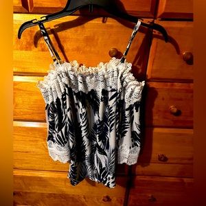 A Byer off the shoulder Blue/White top